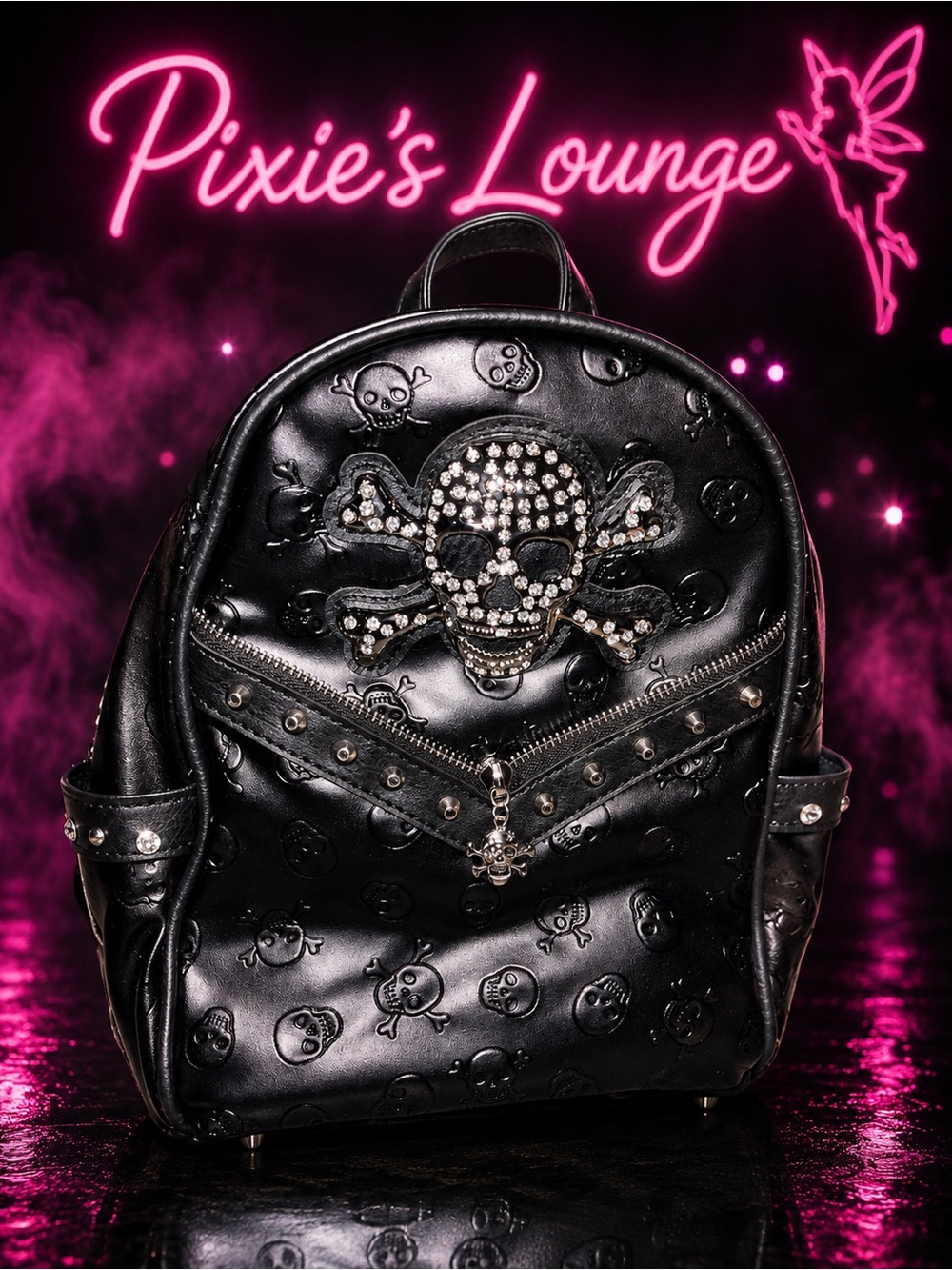 Black Studded Skull Mini Backpack